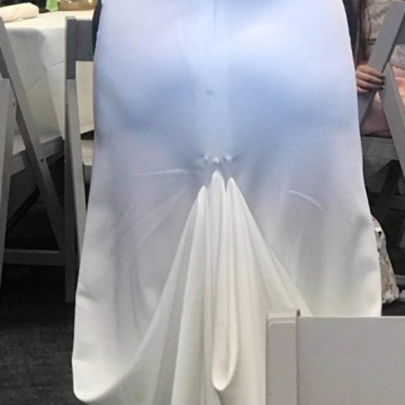 White Azazie mermaid stretch crepe chapel train wedding dress size 8 - Picture 15 of 15